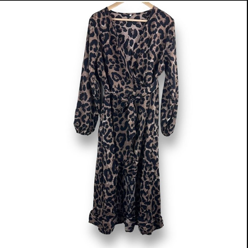 Leopard Print hi-low hem midi dress size 2XL